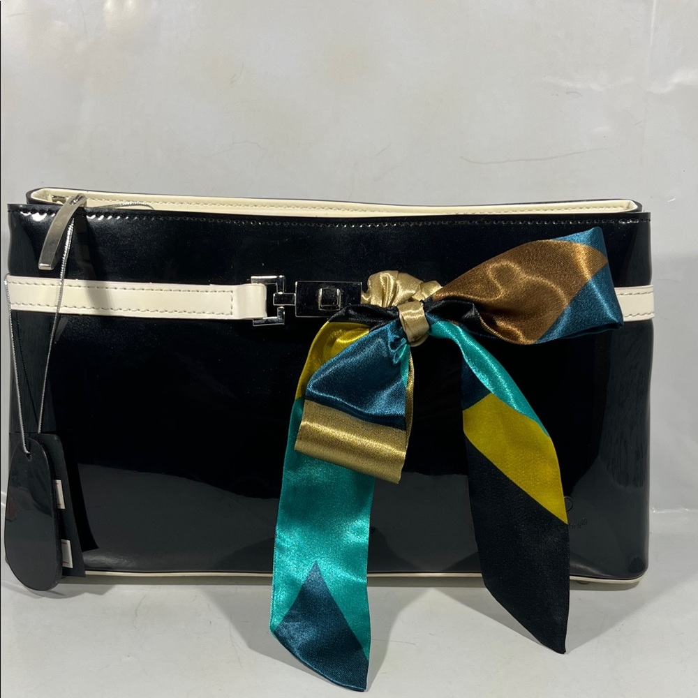 Beijo Black and White Crossbody Bag with Multicolor Bow